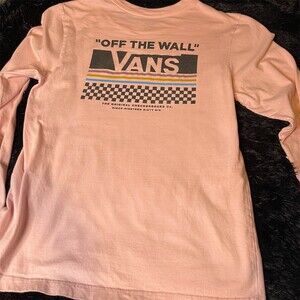 Vans Off The Wall T-Shirt Womens Medium Pink Long Sleeve Graphic Logo